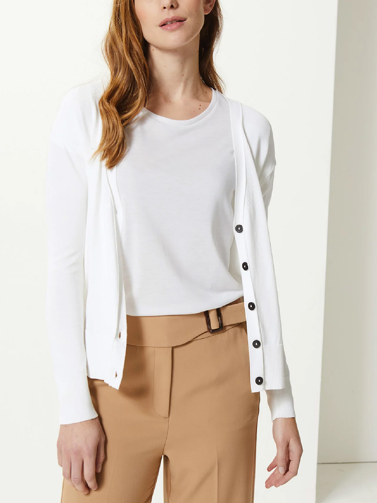 Marks and Spencer M&5 SOFTWHITE VNeck Button Detailed Cardigan