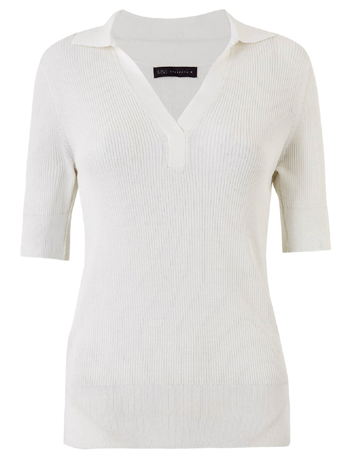 Marks and Spencer - - M&5 SOFT-WHITE Ribbed Short Sleeve Knitted Top ...