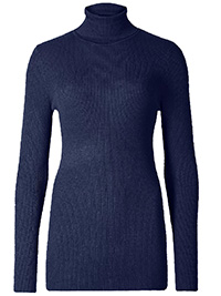M&5 MED-NAVY Ribbed Roll Neck Jumper - Size 6 to 24