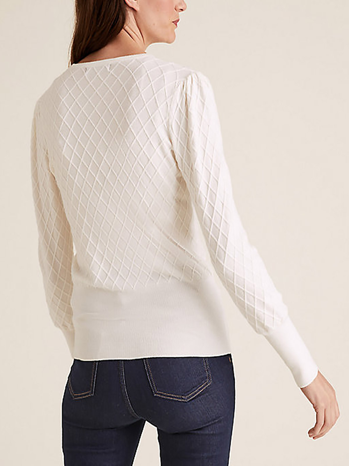 Marks and Spencer - - M&5 CREAM Diamond Stitch Textured Crew Neck ...