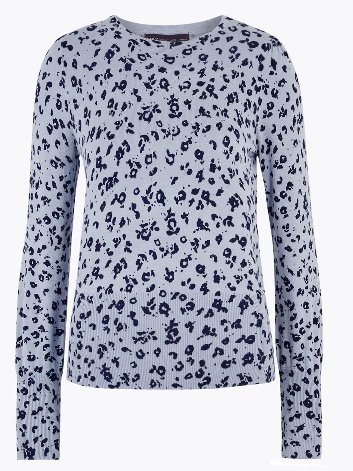 Marks and Spencer - - M&5 BLUE Animal Print Crew Neck Jumper - Size 8 to 22