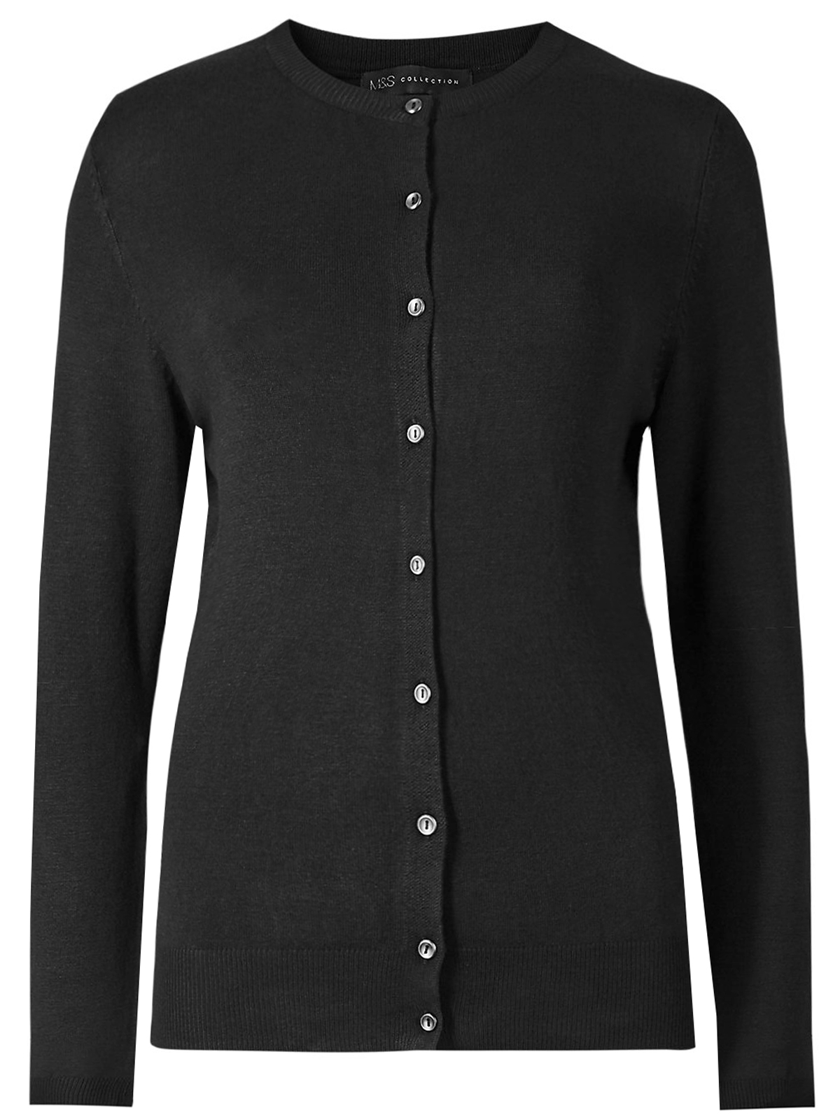 Marks and Spencer - - M&5 BLACK Ribbed Round Neck Button Through ...