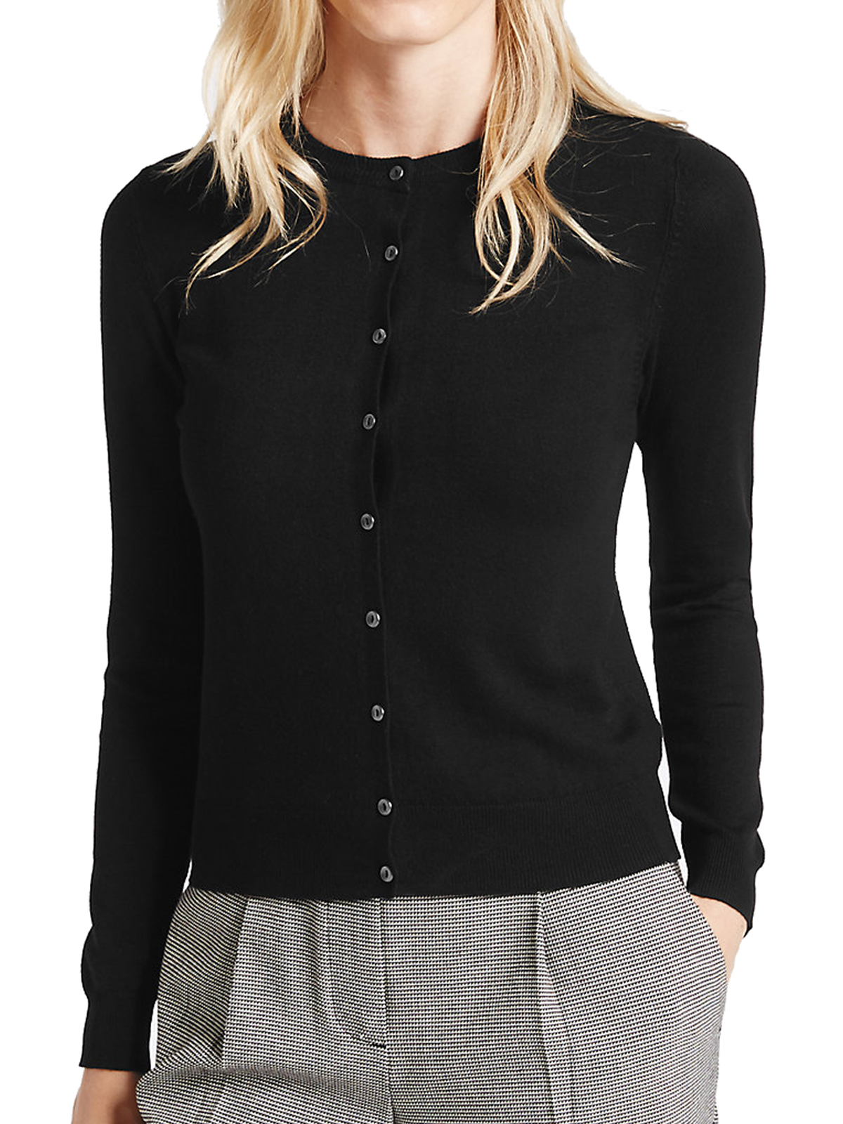 Marks and Spencer - - M&5 BLACK Ribbed Round Neck Button Through