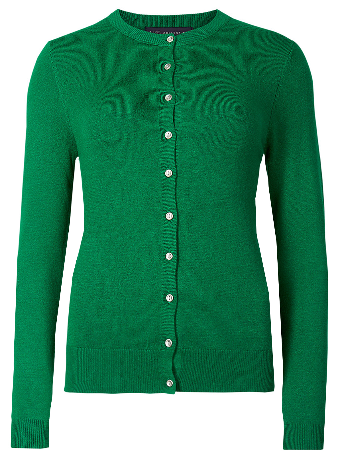Marks and Spencer - - M&5 EMERALD Ribbed Round Neck Button Through ...