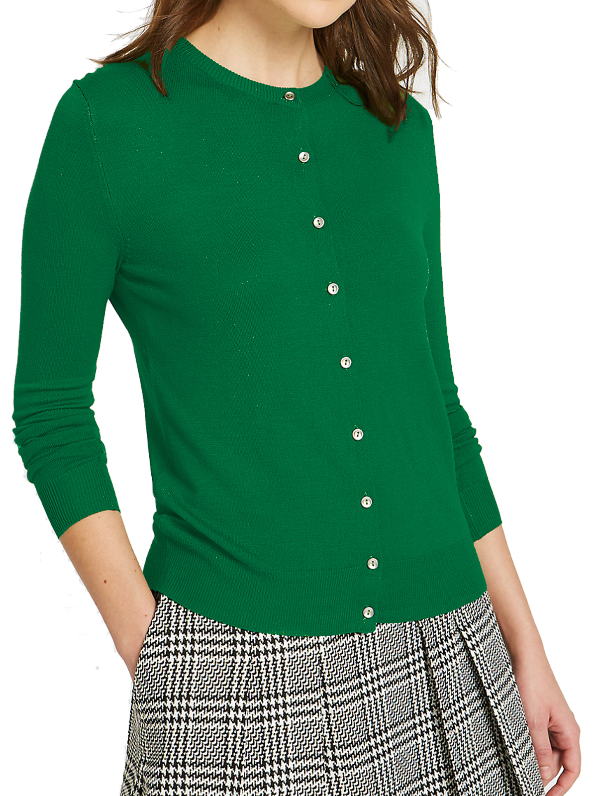 Marks and Spencer - - M&5 EMERALD Ribbed Round Neck Button ...