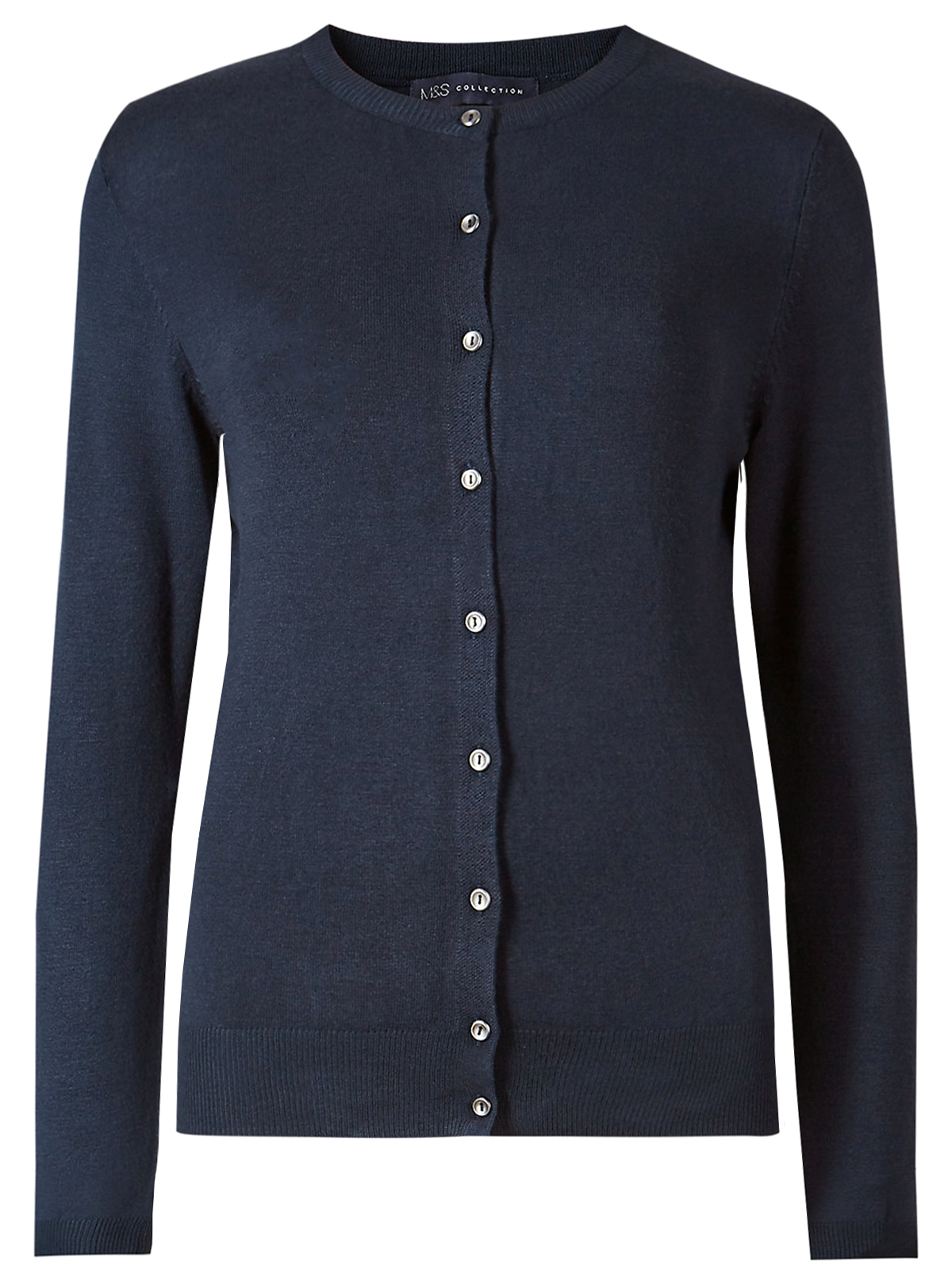 Marks and Spencer - - M&5 NAVY Ribbed Round Neck Button Through ...