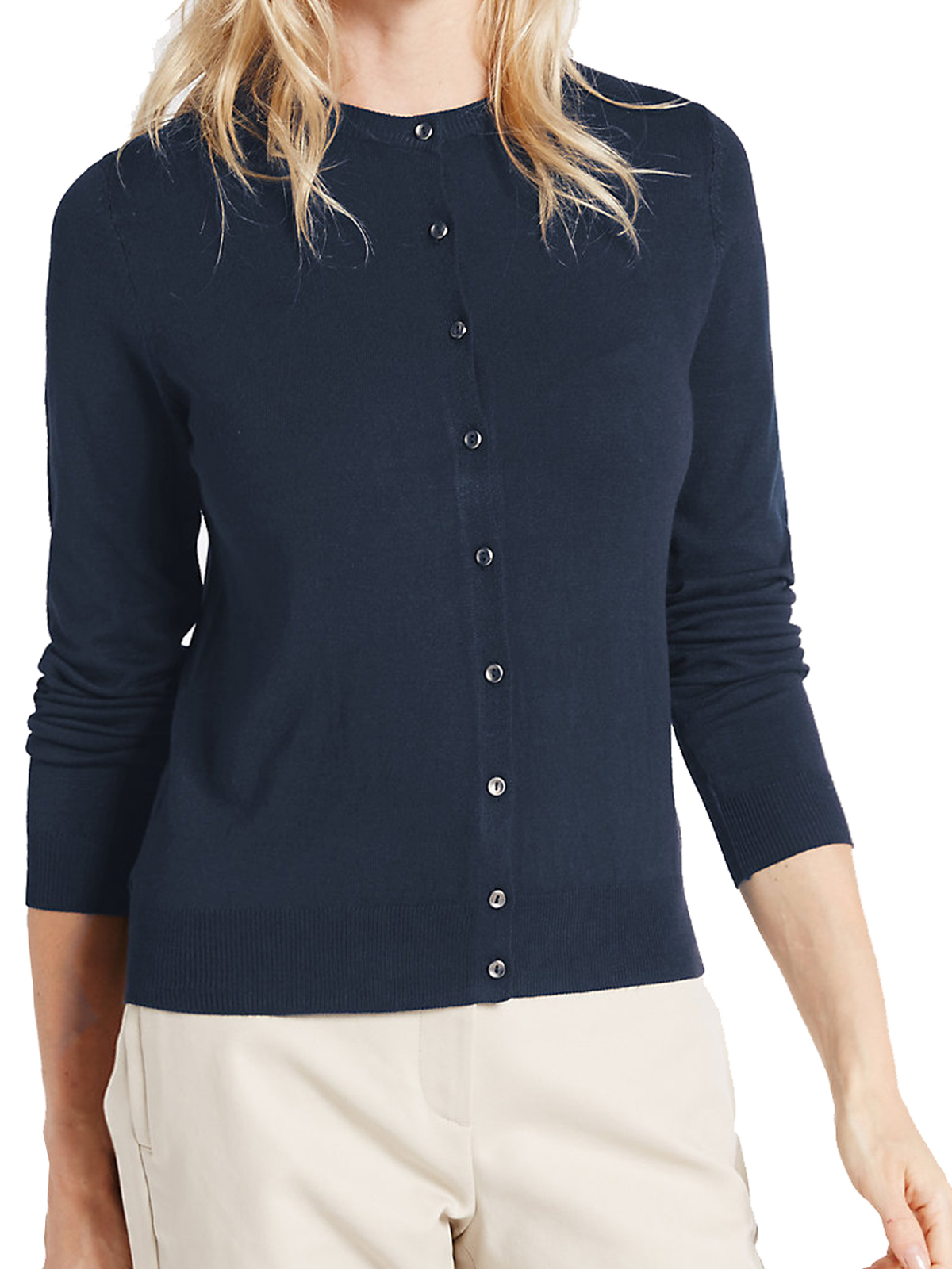 Marks and Spencer - - M&5 NAVY Ribbed Round Neck Button Through