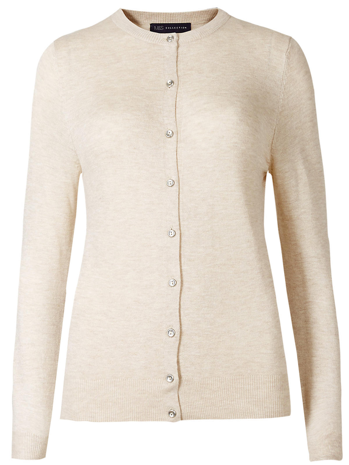 Marks and Spencer - - M&5 OATMEAL Ribbed Round Neck Button Through ...