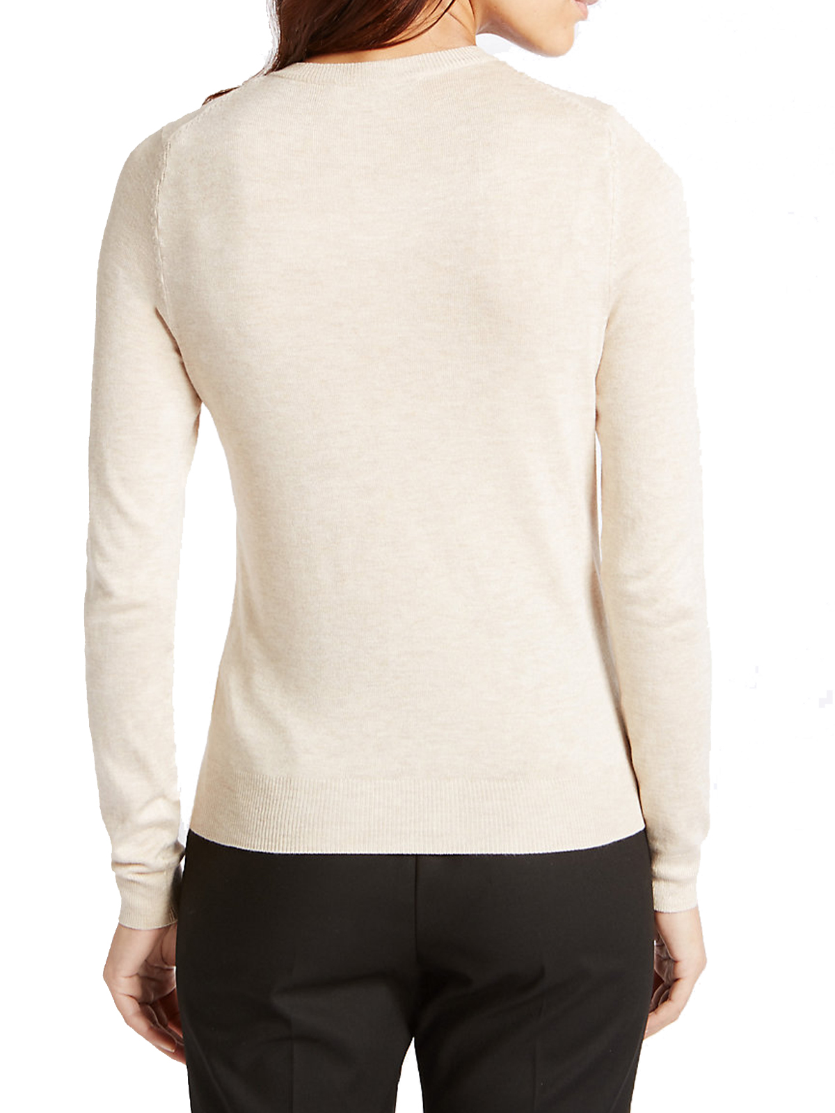 Marks and Spencer - - M&5 OATMEAL Ribbed Round Neck Button Through ...