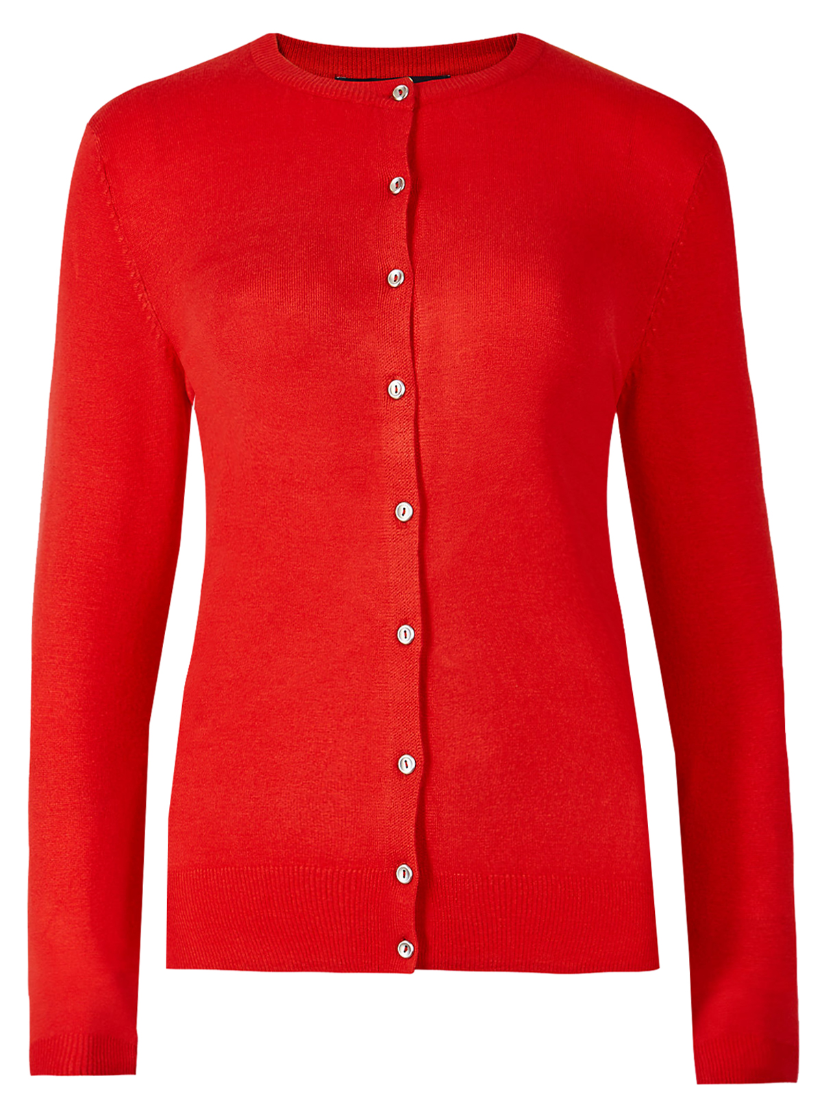Marks and Spencer - - M&5 LACQUER-RED Ribbed Round Neck Button Through ...