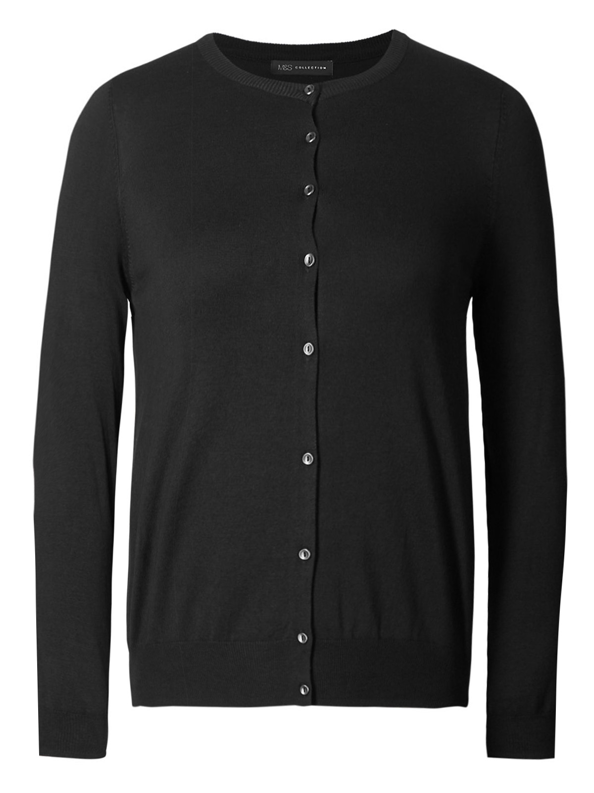 Marks and Spencer M&5 BLACK Ribbed Hem Round Neck Cardigan Plus