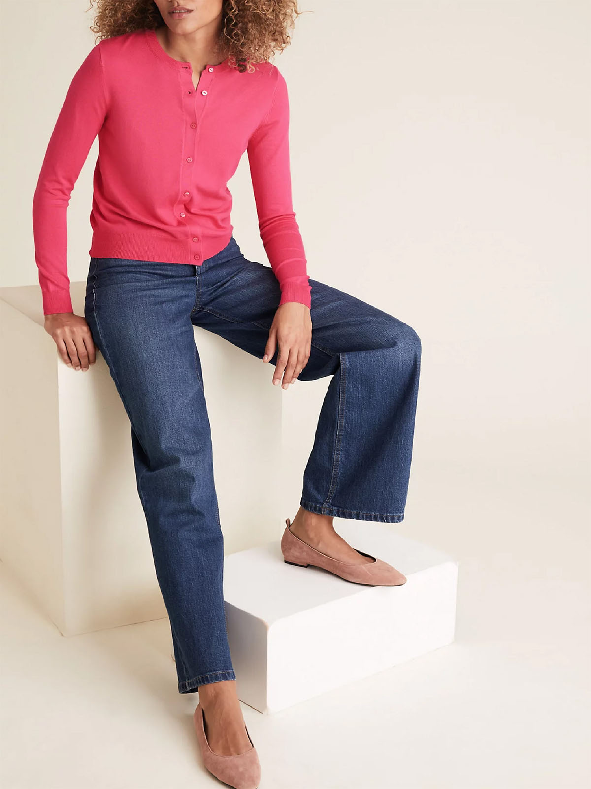 Marks and Spencer M&5 BRIGHTPINK Crew Neck Cardigan Size 6 to 24