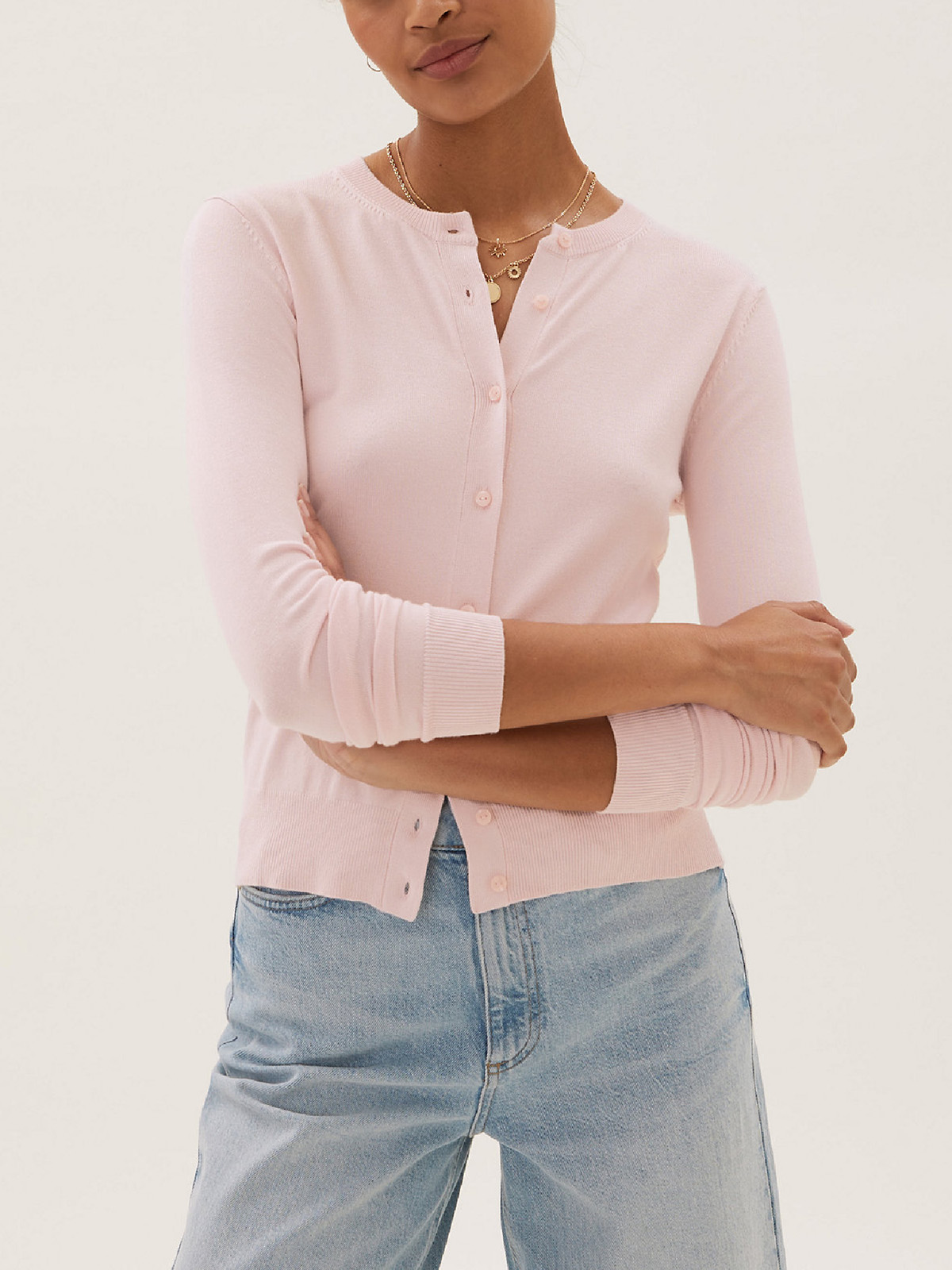 Marks and Spencer M&5 PALEPINK Crew Neck Cardigan Size 6 to 24