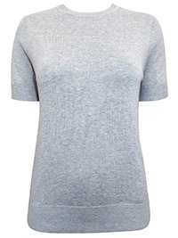 M&5 GREY Knitted Crew Neck Short Sleeve Top - Size 6 to 24
