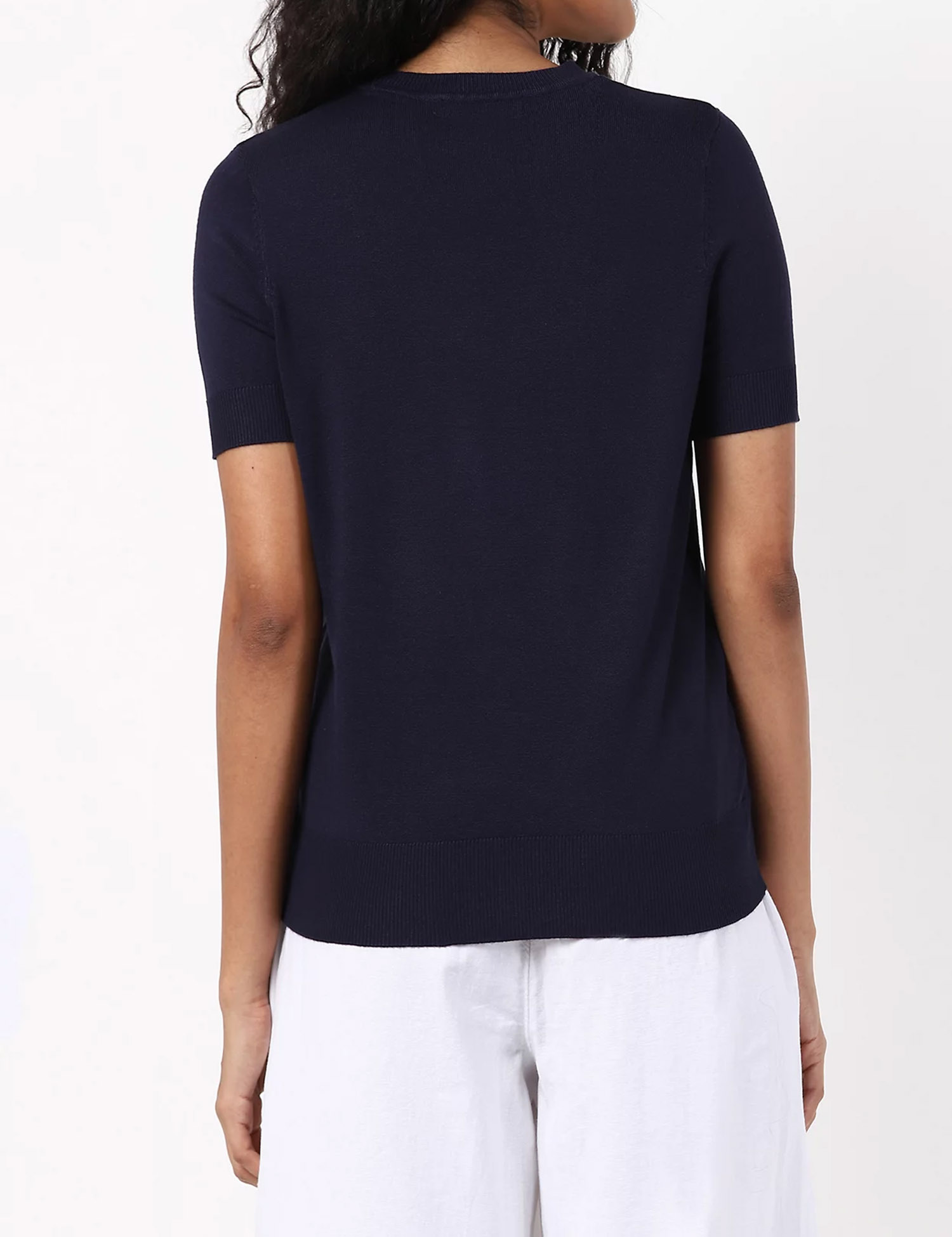 Marks and Spencer - - M&5 NAVY Knitted Crew Neck Short Sleeve Top ...