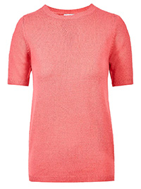 M&5 HOT-PINK Short Sleeve Knitted Top - Size 12 to 14