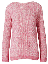 M&5 BRIGHT-PINK Pure Cotton Cable Knit Slash Neck Jumper - Size 8/10 (S) to 20/22 (XL)