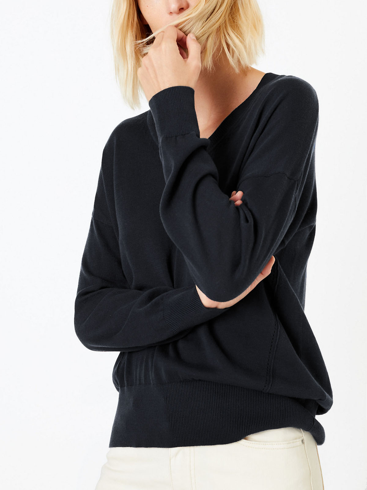 Marks and Spencer M&5 BLACK Pure Cotton VNeck Jumper Size 8/10