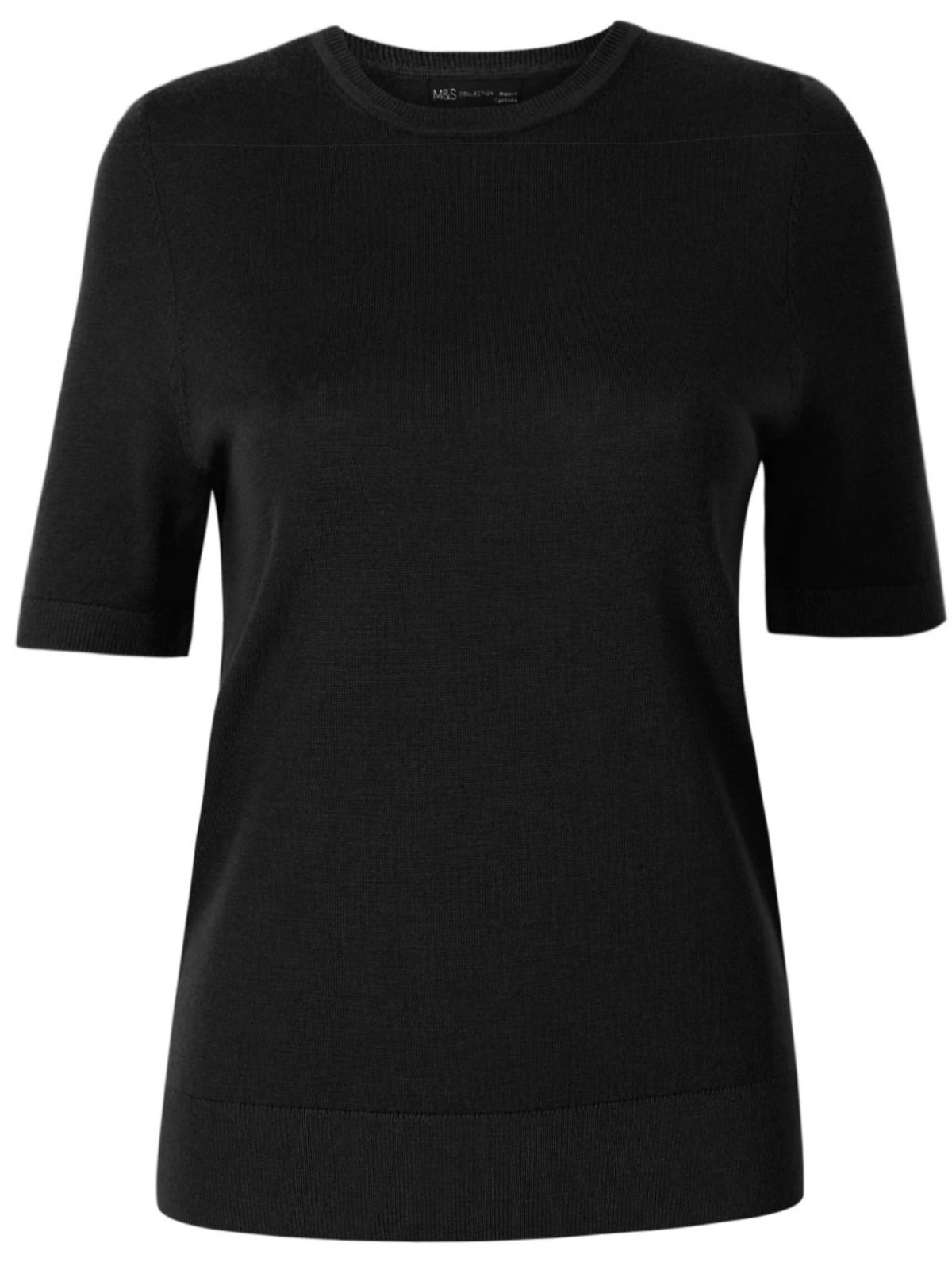 Marks and Spencer - - M&5 BLACK Pure Merino Wool Round Neck Knitted Top ...
