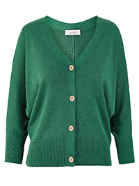 M&5 P3R UNA SEA-GREEN Batwing V-Neck Cardigan with Linen - Plus Size 16