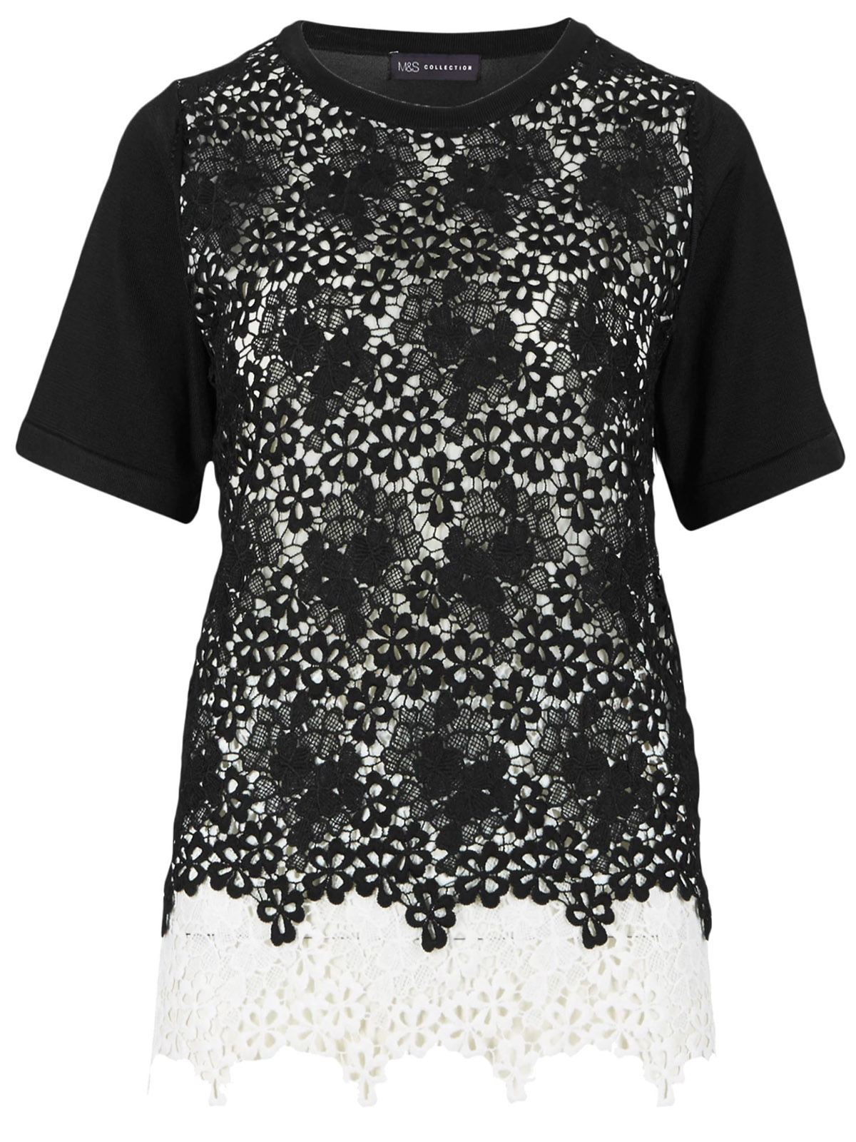 Marks and Spencer - - M&5 BLACK Short Sleeve Lace Jumper - Plus SIze 16