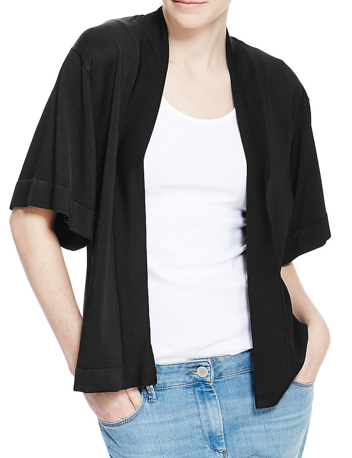 Marks and Spencer M&5 BLACK Open Front Cardigan Size Small to Large