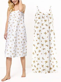 WHITE Cotton Strappy Ditsy Floral Long Nightdress - Size 6 to 18