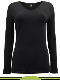 BLACK Pure Cotton V-Neck Fitted Top - Size 6 to 24