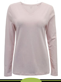 PINK Cotton Rich V-Neck Fitted Top - Size 8 to 24