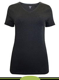BLACK Cotton Rich Fitted V-Neck Top - Size 6 to 24