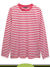 BRIGHT-PINK Pure Cotton Striped Straight Fit Top - Size 6 to 24