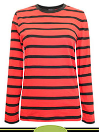 RED Pure Cotton Striped Straight Fit Top - Size 6 to 22