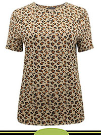 BROWN Cotton Rich Animal Print Fitted T-Shirt - Size 6 to 24