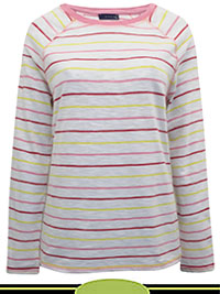 PINK Pure Cotton Striped Scoop Neck Top - Size 8 to 20