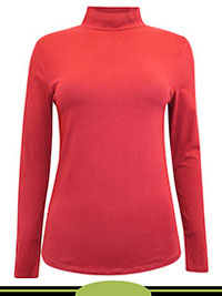 DEEP-RED Funnel Neck Long Sleeve Top - Size 8 to 24