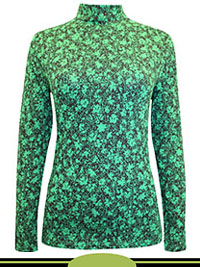 GREEN Cotton Rich Printed Slim Fit Top - Size 8 to 24