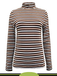 BROWN Cotton Rich Striped Slim Fit Top - Size 6 to 8