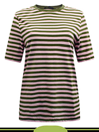 KHAKI Pure Cotton Striped Everyday Fit T-Shirt - Size 10 to 18