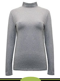 GREY-MARL Cotton Rich Funnel Neck Long Sleeve Top - Size 6 to 24