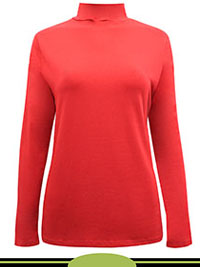 RED Cotton Rich Funnel Neck Fitted Top - Size 6 to 22