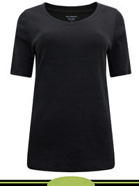 BLACK Pure Cotton V-Neck Half Sleeve T-Shirt - Plus Size 14 to 16
