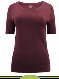 DARK-BURGUNDY Pure Cotton V-Neck Half Sleeve T-Shirt - Size 6 to 14