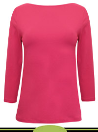 HOT-PINK Cotton Rich Slim Fit 3Q Sleeve Top - Size 6 to 22