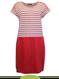 RED Pure Cotton Striped Color Block Hem Dress - Plus Size 14 to 20