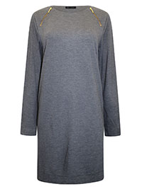 GREY-MARL Zip Detail Long Sleeve Jersey Dress - Size 8 to 20