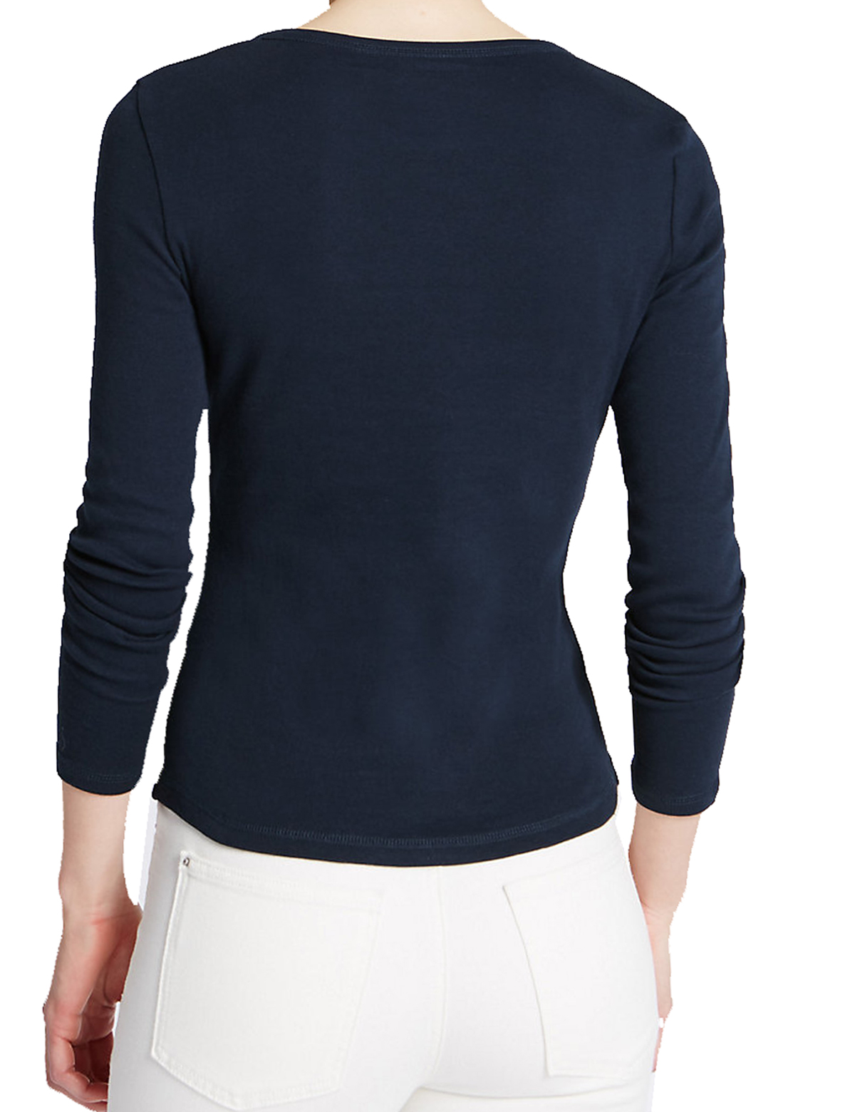 Marks and Spencer - - M&5 NAVY Pure Cotton Long Sleeve T-Shirt - Size 20