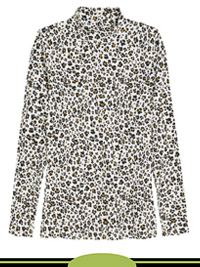 NATURAL Animal Print Funnel Neck Cotton Stretch Fitted Top - Size 6 to 20