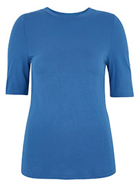 BRIGHT-BLUE High Neck Short Sleeve Top - Size 8 to 24
