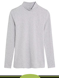 GREY-MARL Cotton Rich Funnel Neck Long Sleeve Top - Size 6 to 24