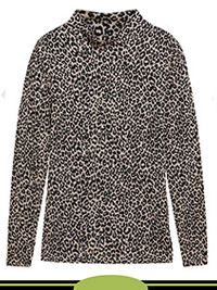 BLACK Cotton Rich Animal Print Funnel Neck Top - Size 6 to 24